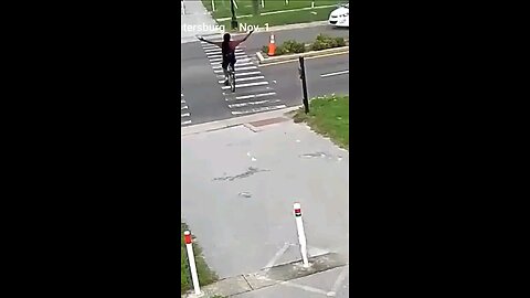 FAFO: Idiot thinks throwing his hands up will get the cars to stop.