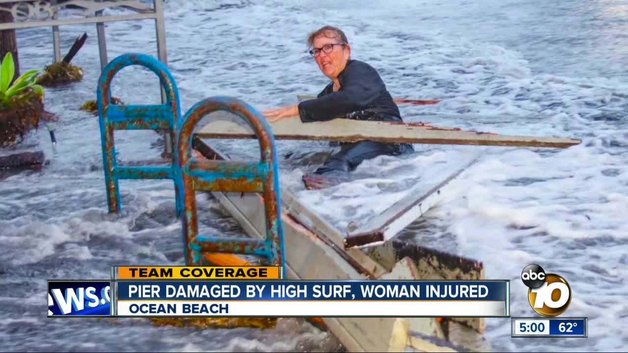 Ocean Beach Pier damaged by high surf, woman injured