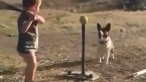 Two Cute Friends Playing Baseball