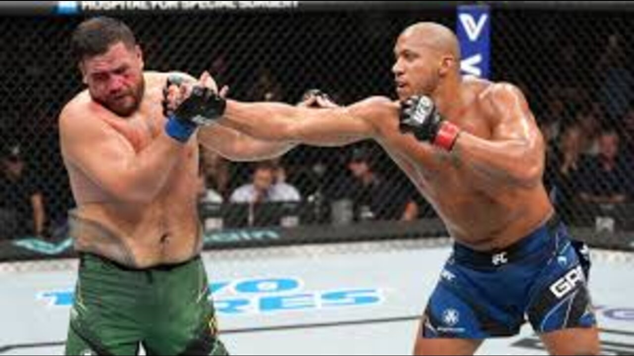 Cyril gane gives powerful strikes to opponent during main event in first UFC event in France