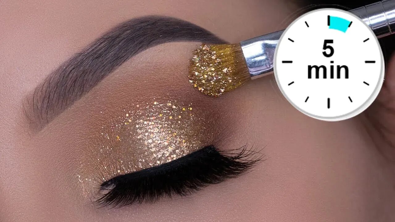 5 MINUTE EASY Sparkly Golden Eye Makeup | Holiday Glitter Eyes