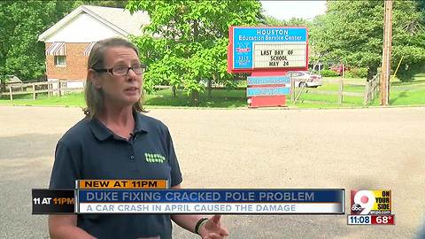 After month of worry, Duke fixes splintered pole near school