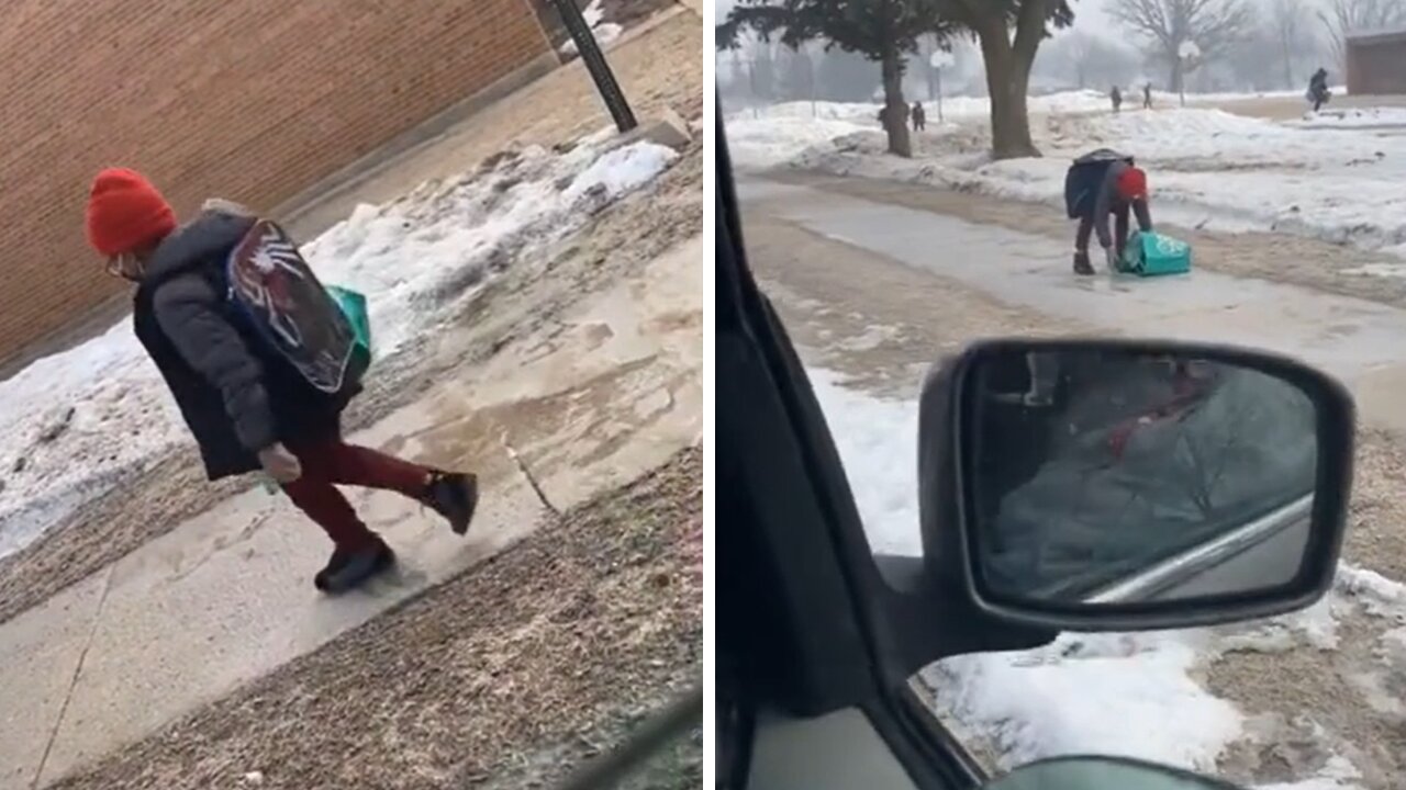 Kid Ignores Mom’s Warning, Slips on the Ice