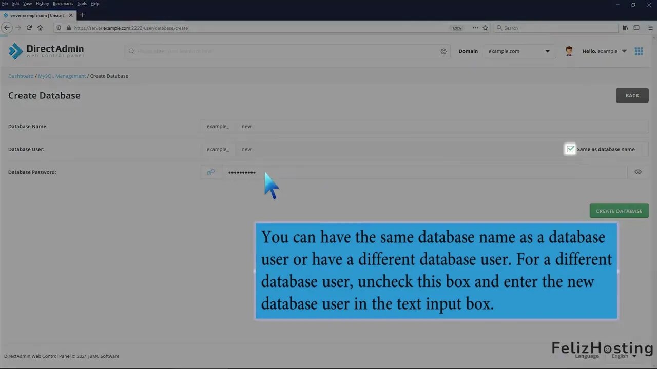 How to create a database in DirectAdmin FelizHosting