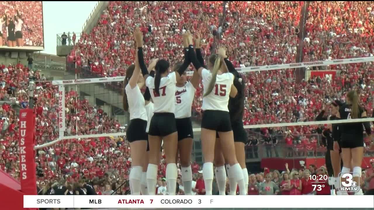 Nebraska Volleyball Sweeps UNO in Record-Setting Match at Memorial Stadium