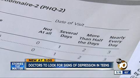 Doctors to screen teens for signs of depression