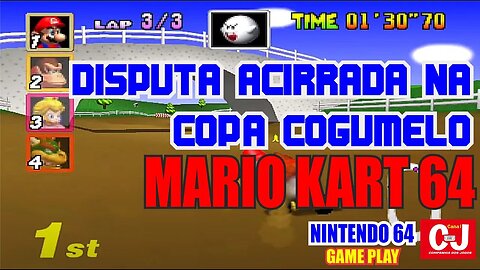 Disputa acirrada na Copa Cogumelo em Mario Kart 64 (N64)