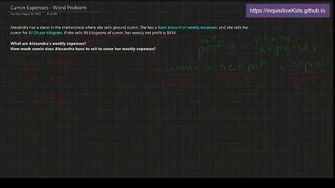 Cumin Expenses - Word Problem