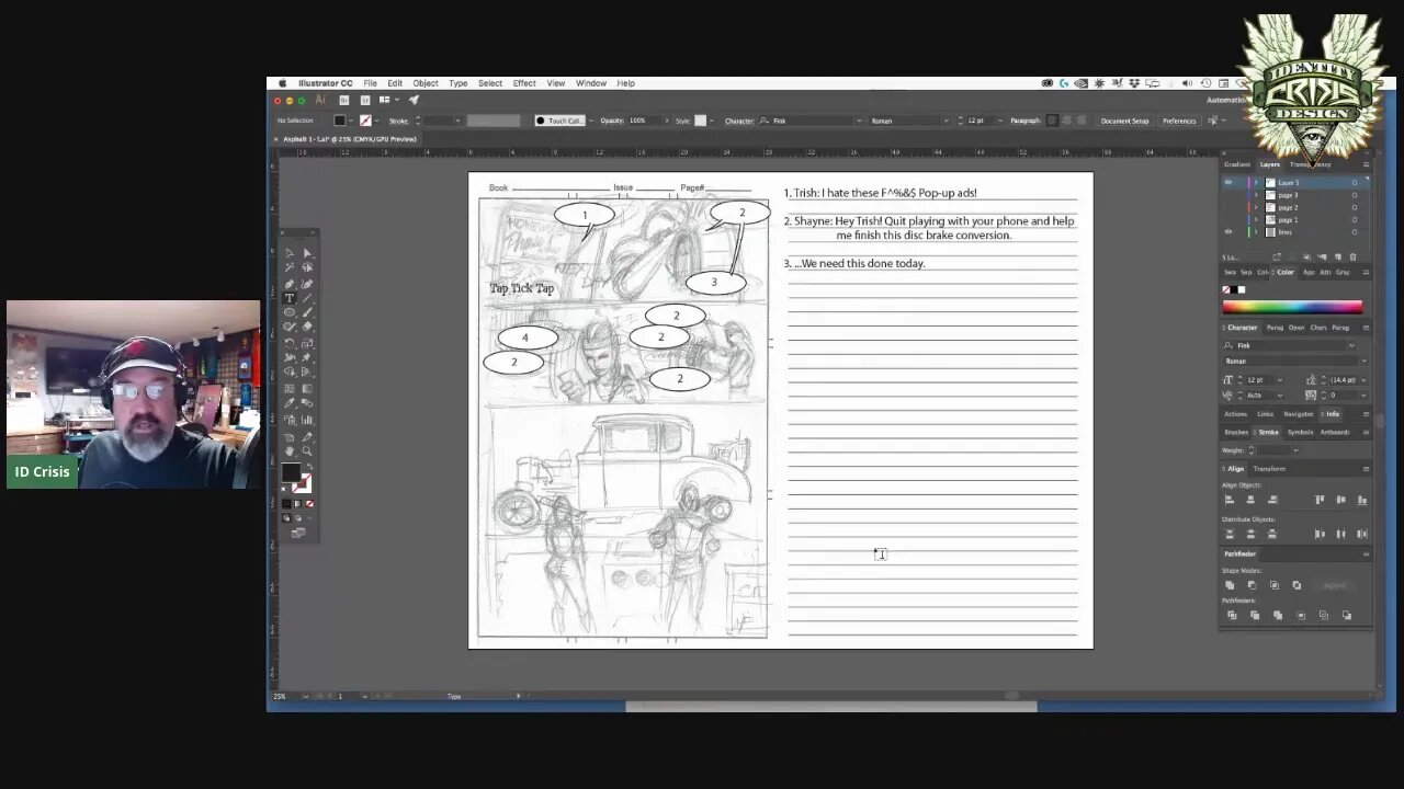 Comic Artist Evolution EP18 Using Illustrator to help write layouts.