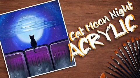 Cat Moonlight Acrylic Painting Tutorial for beginners