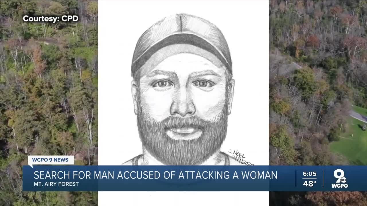 Search for man accused of attacking woman in Mt. Airy Forest
