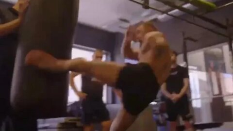 Conor Mcgregor throwing full power kicks with the leg he broke