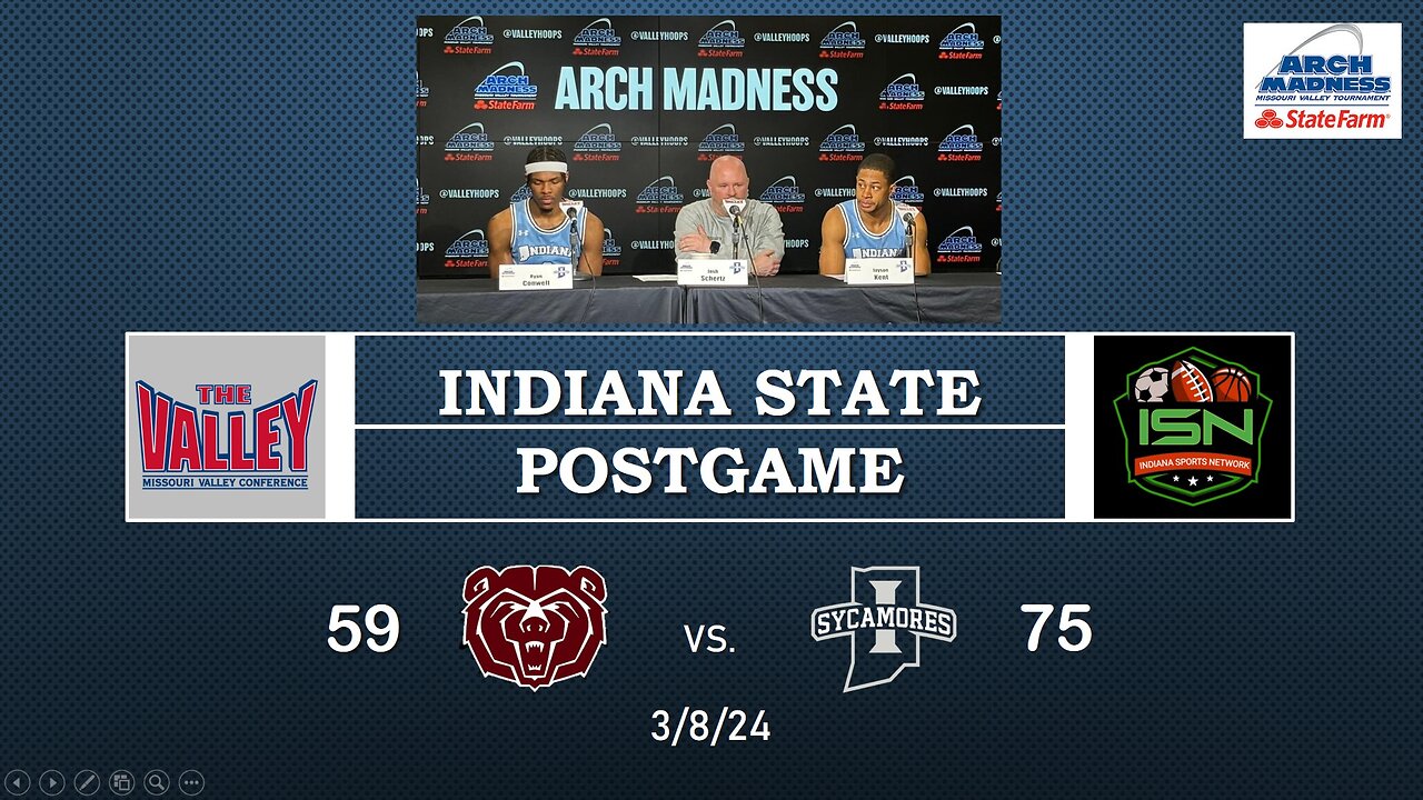 Indiana State PostGame Coach Schertz, #3 Ryan Conwell, & #20 Jayson Kent 75-59 Over Missouri St. MVC