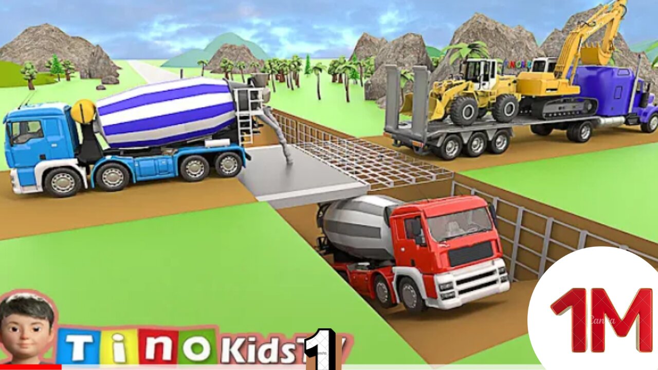 Excavator & Wheel Loader Trailer Trucks for Kids | Underpass Road Construction