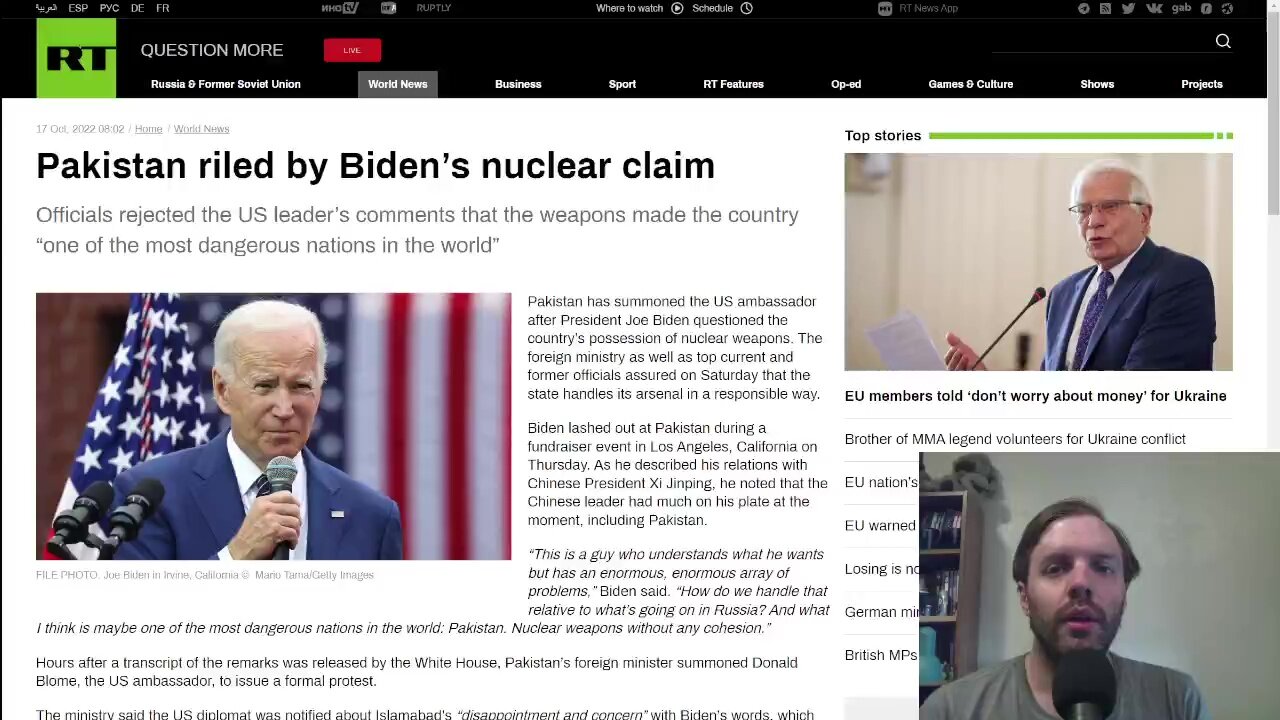 Biden ruffles Pakistan by calling them "dangerous", Pakistan turns to Russia for food security