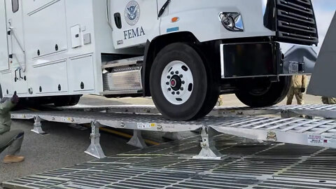 Timelapse of Westover Aerial Porters, Air Crew and FEMA practice loading vehicles on C-5M