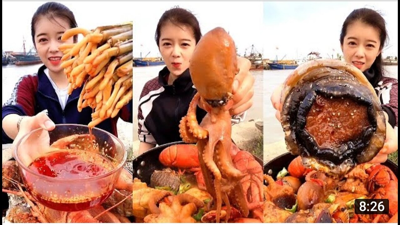 Chinese fisherman eating seafood | Chinese man eating seafood for lunch