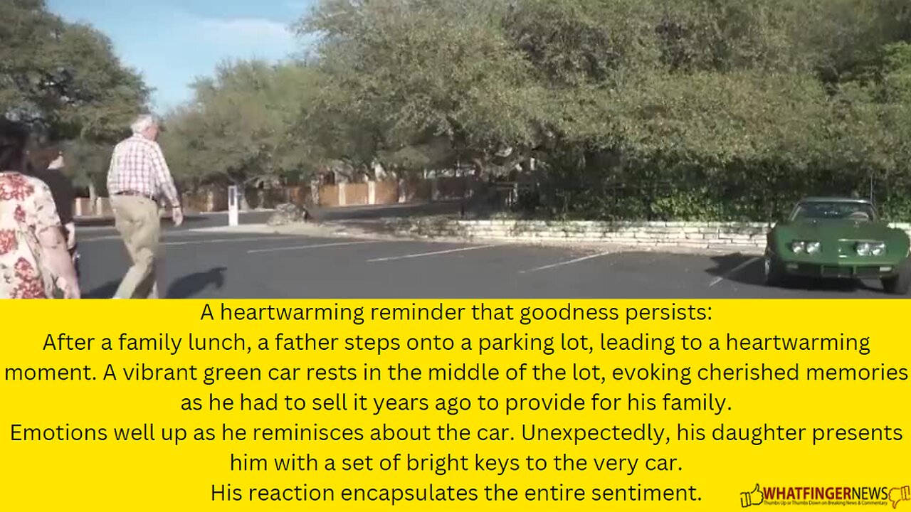 After a family lunch, a father steps onto a parking lot, leading to a heartwarming moment.