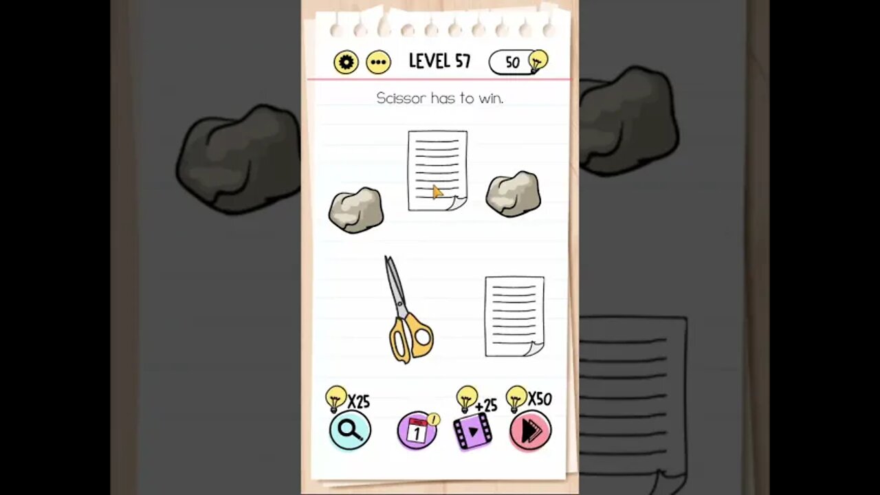 Brain Test Tricky Puzzles Level 57 Scissor has to win.