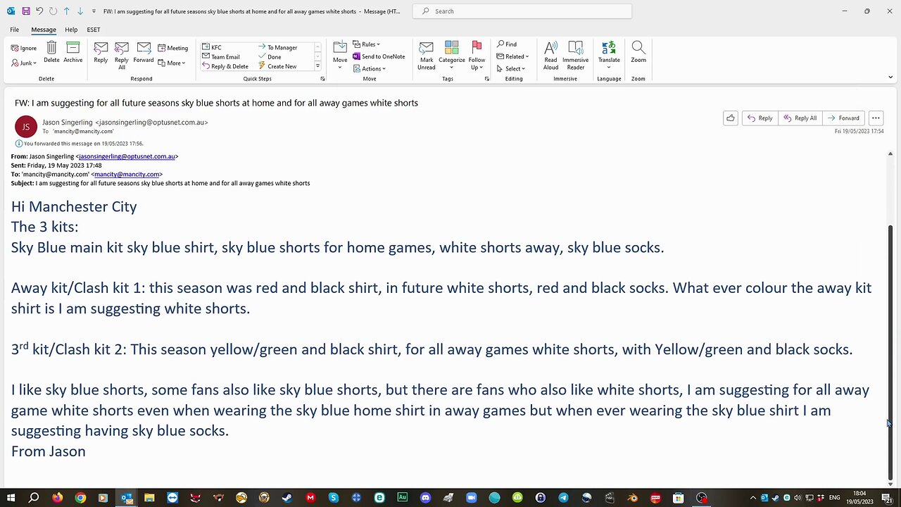 My Suggestion for Manchester City sky blue shorts at home and white shorts away