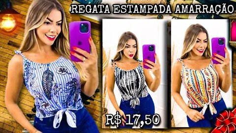 Regata com Estampa Amarração Na Frente Feminina 2022/@shopee