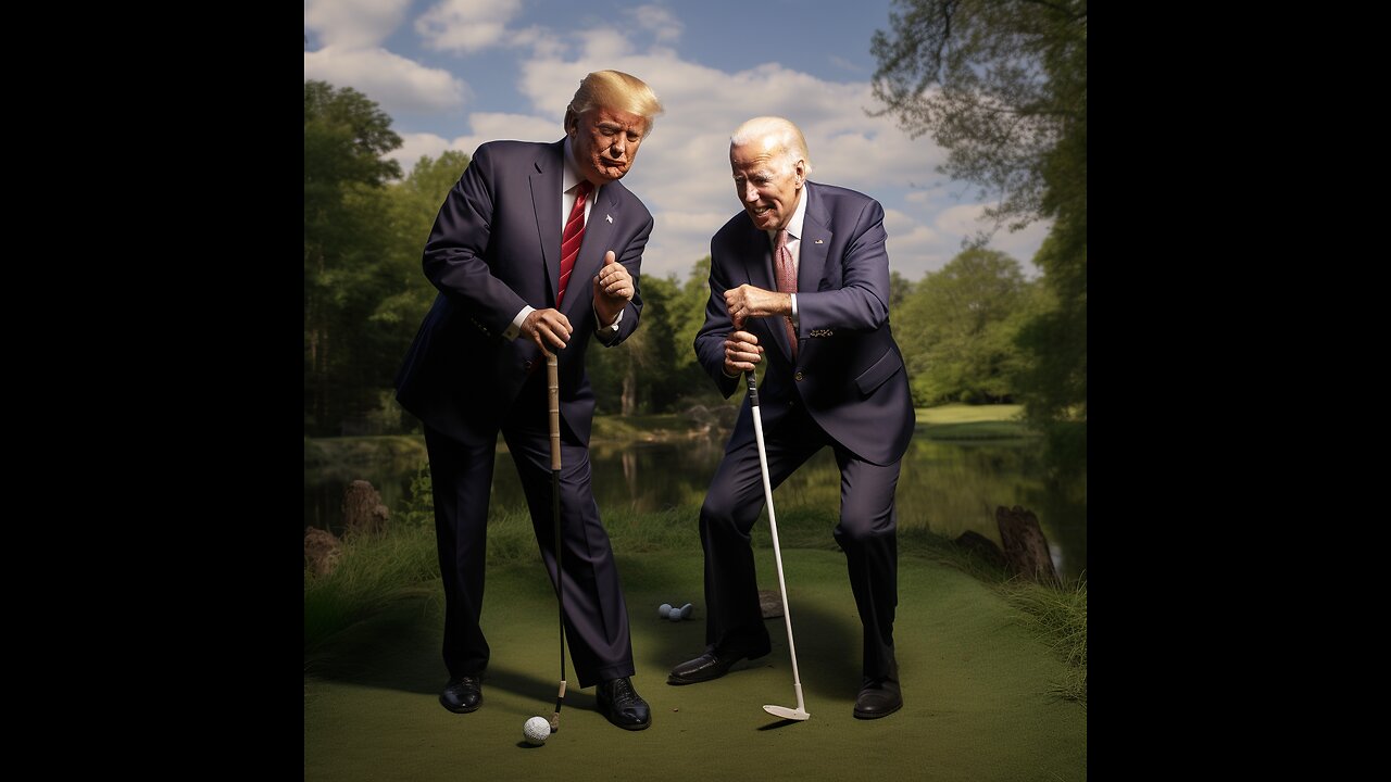 Donald Trump and Joe Biden playing mini Golf.