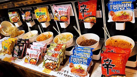 🇰🇷 Korea's 24-Hour Instant Noodle Shop 🍜 | Free Side Dishes & Endless Flavors!