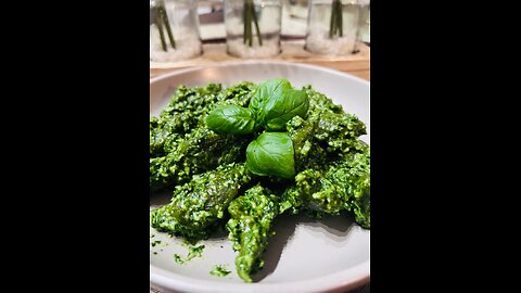 Fresh Spinach Pasta with Pesto Sauce