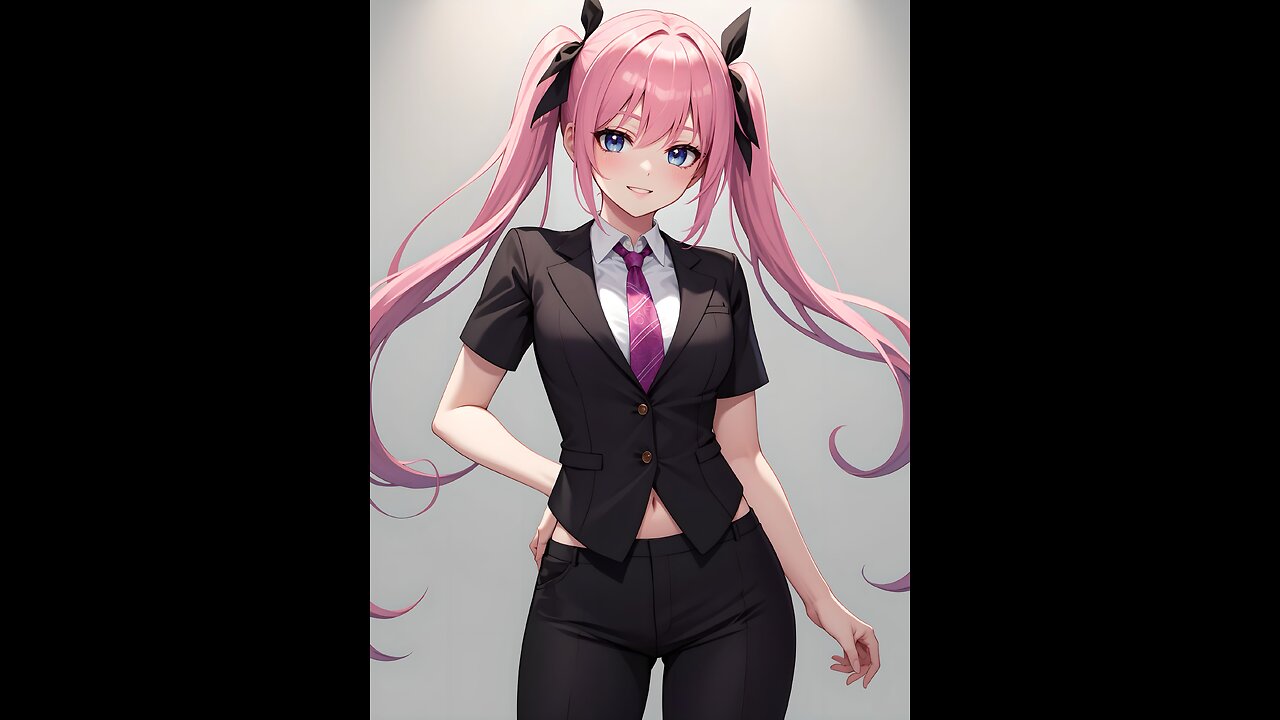 AI Lookbook Anime Beauty - Beautiful young lady wearing a belly button shirt and dress trousers