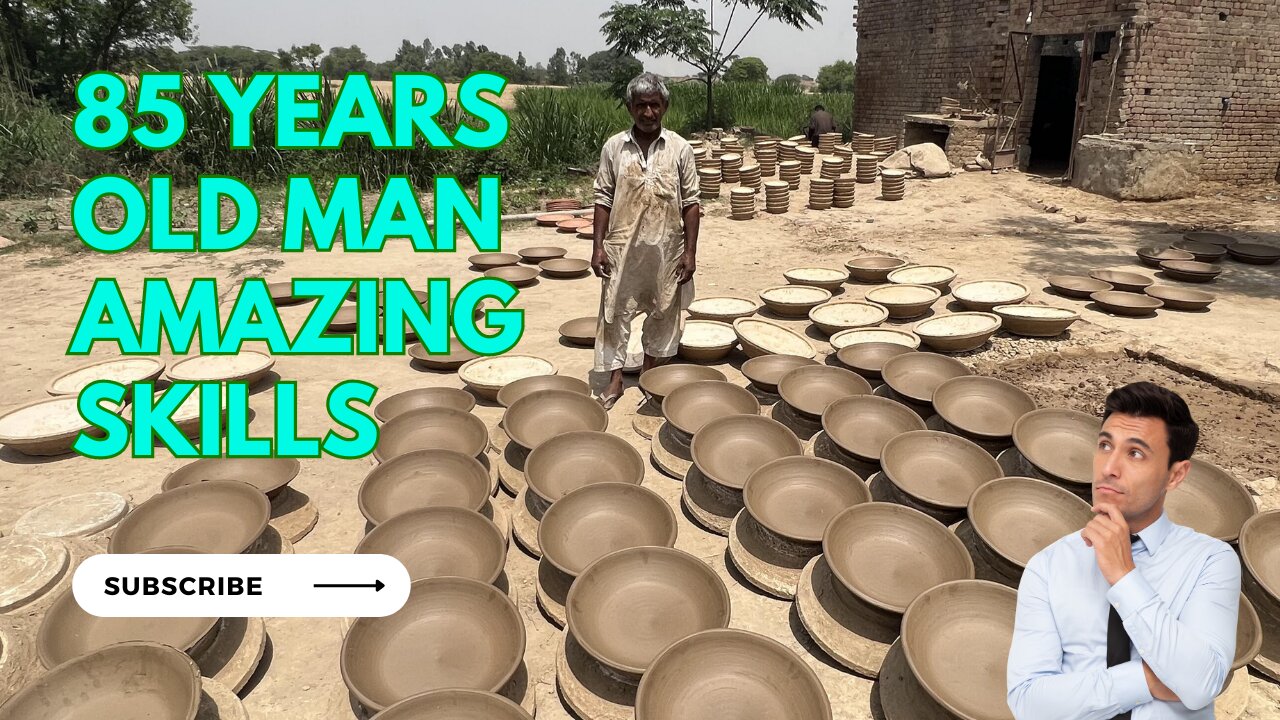 85 Years Old Man Skills - Glaze Pottery Art, Making Traditional Clay Plates, Glazed in Old Style