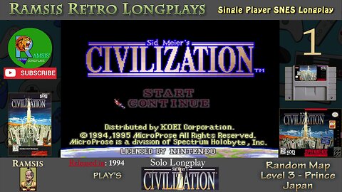 Sid Meier's Civilization | 1994 | SNES | Prince | Random | Japan - Episode #1 | Longplay