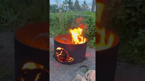 Campfire pit with a beaver on it