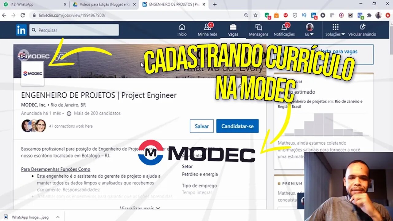 Modec - Cadastrando meu currículo para uma vaga.