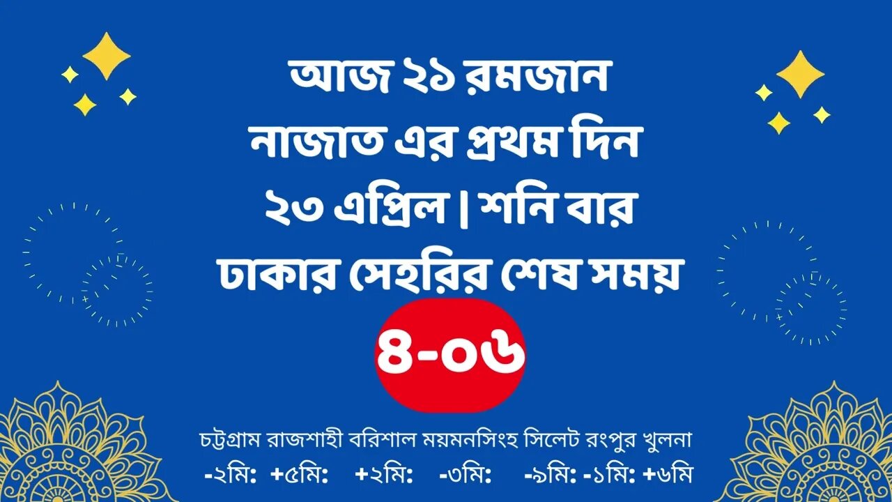 Today 23 April sahari time | আজকের সেহরির শেষ সময় ২০২২ | আজকের সেহরি | ajker sehorir sesh shomy