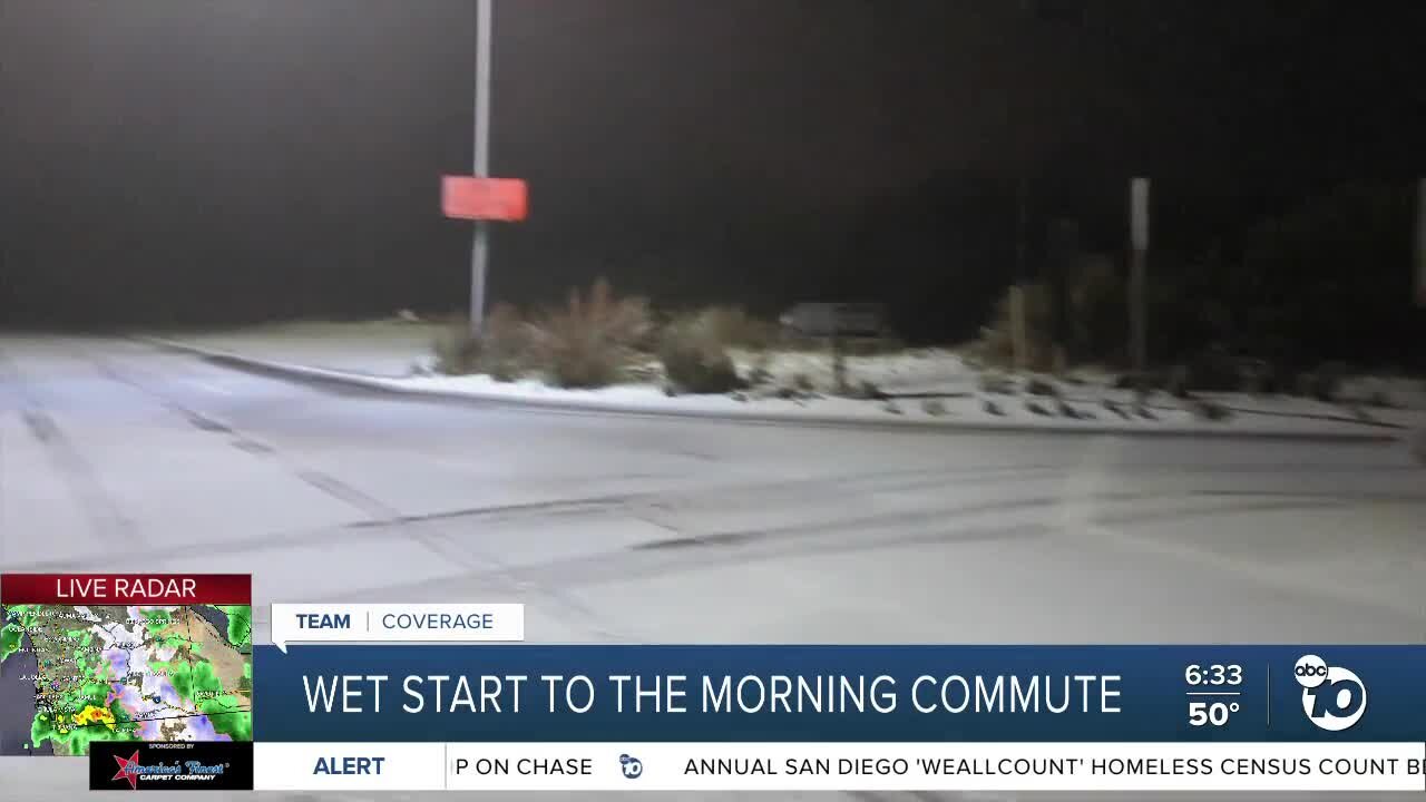 High winds, wet roads impact morning commute