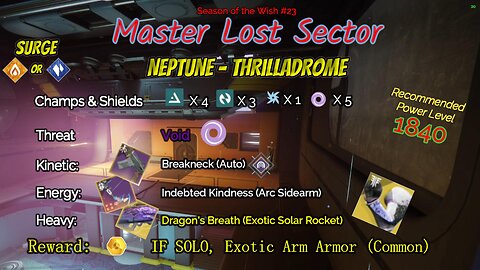 Destiny 2 Master Lost Sector: Neptune - Thrilladrome on my Void Hunter 4-14-24