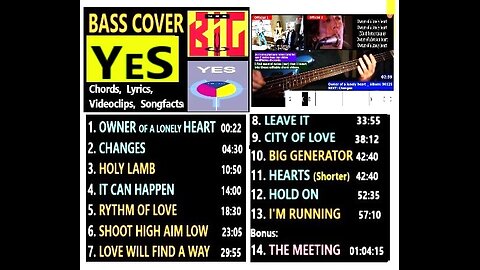 Bass cover YES:: 2 albums+ _ Chords real-time, Lyrics, Videoclips, Songfacts