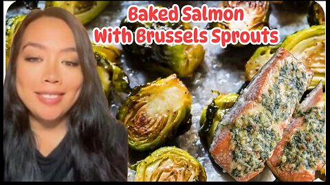 Baked salmon and Brussels sprouts