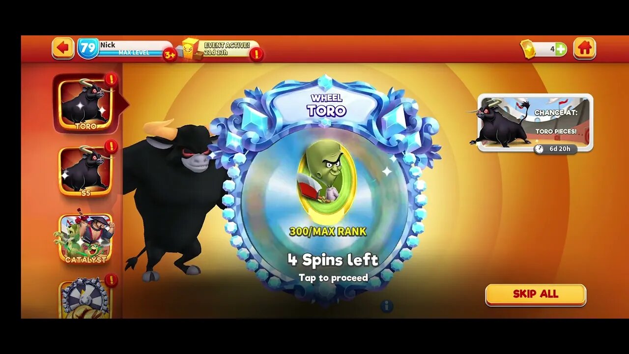 Toro Wheel Spins - 30 Gold Tickets Spent