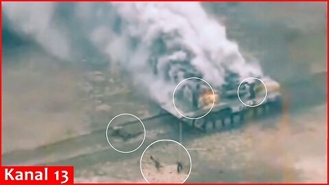 The attacking Russian equipment explodes on a mine - crew members survive the exploding tank