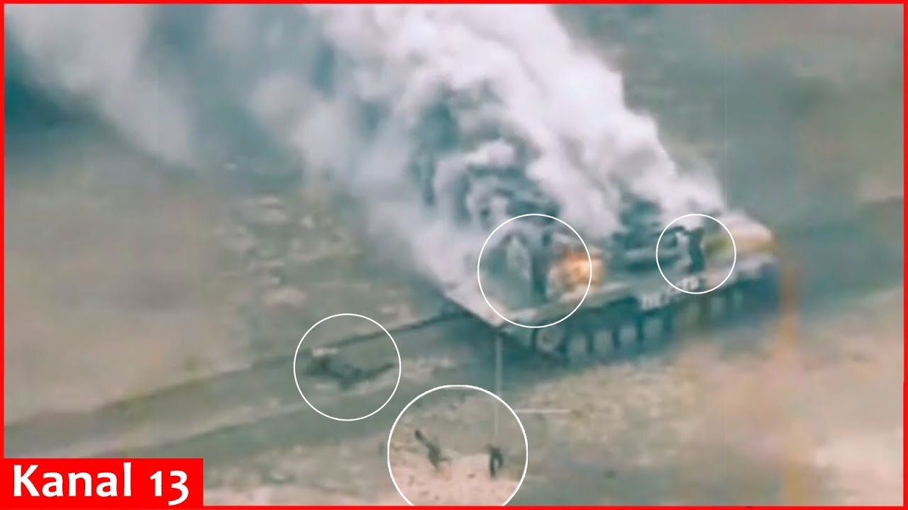 The attacking Russian equipment explodes on a mine - crew members survive the exploding tank