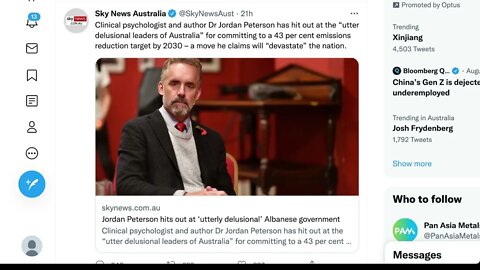 天空新聞：臨床心理學家和作家喬丹·彼得森博士抨擊“澳大利亞完全妄想的領導人”承諾到 2030 年實現 43% 的減排目標
