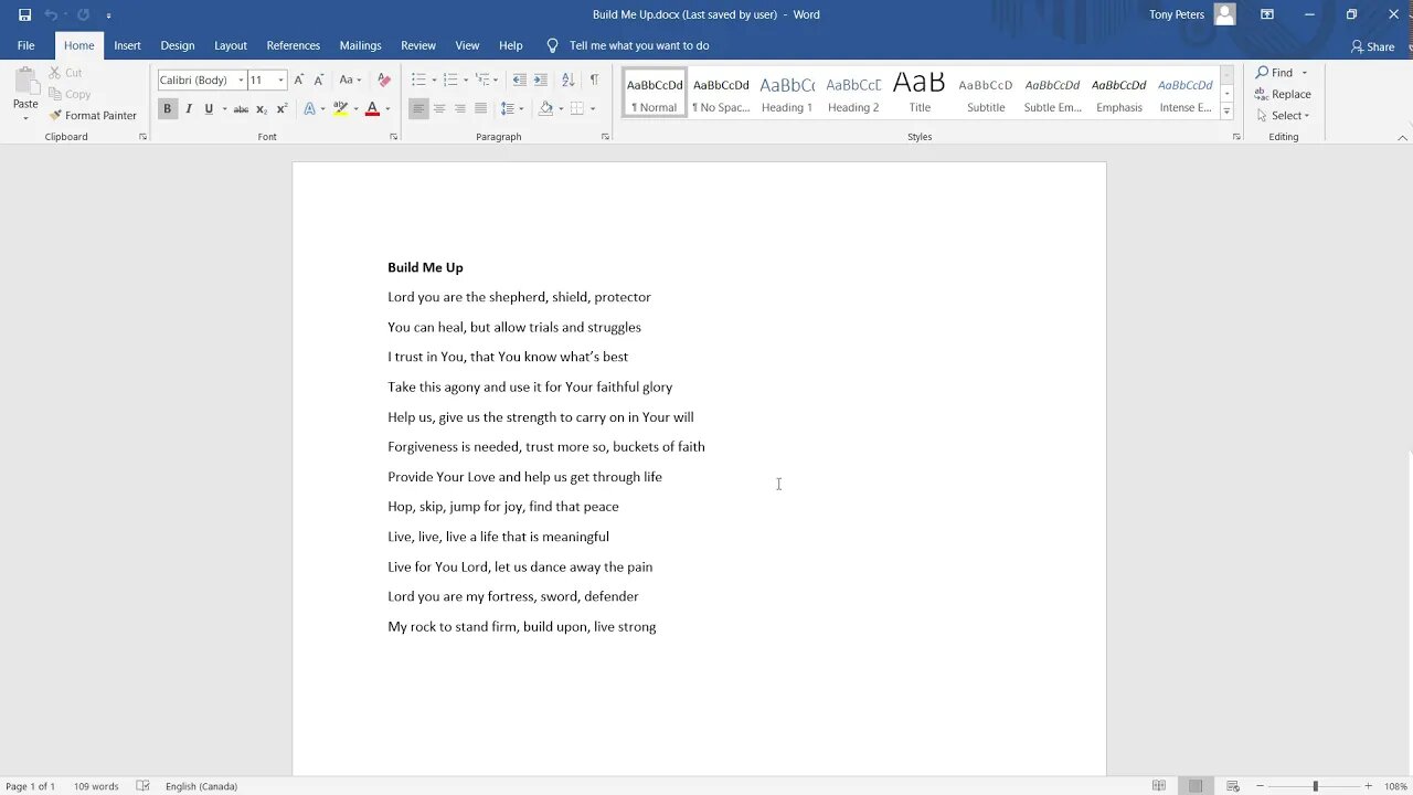 Build Me Up: A Poem by Tony Peters