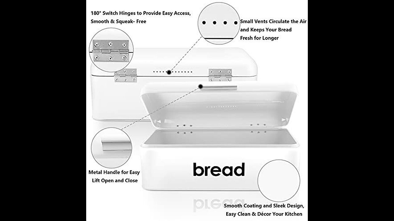 TeamFar Bread Box, White Metal Bread Box for Kitchen Countertop, Food Storage Container Bread B...