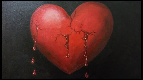 Broken heart drawing on canvas with Acrylic paint