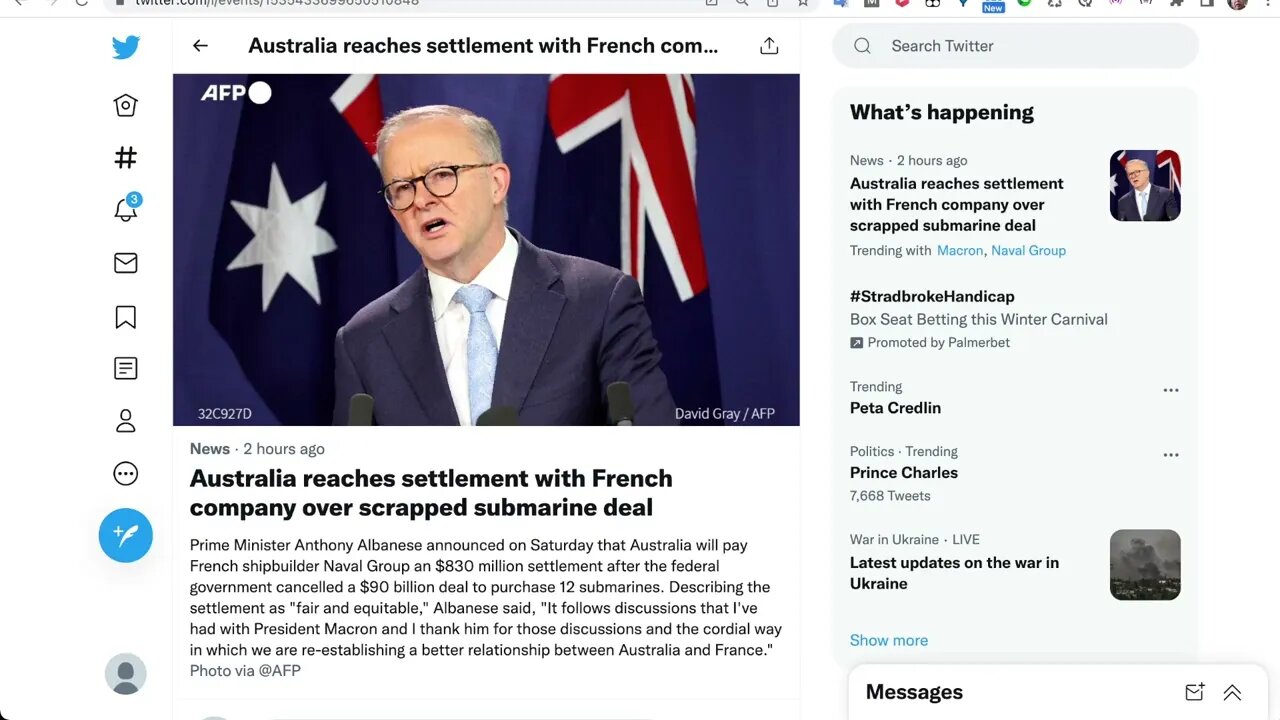 在聯邦政府取消購買 12 艘潛艇的 900 億美元交易後，澳大利亞將向法國造船商海軍集團支付 8.3 億元的和解金