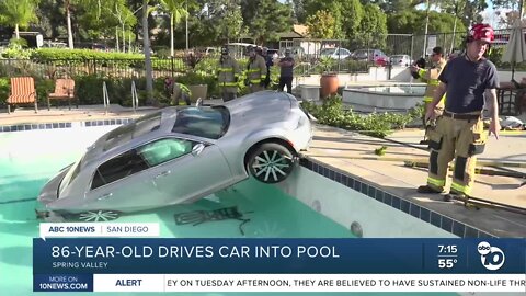 Crews rescue woman after car ends up in pool at senior complex in Spring Valley