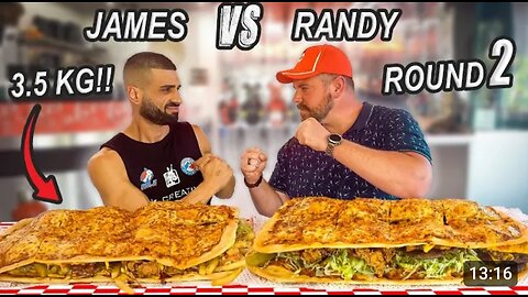 Finish sneakies'supersized 3.5kg pizza Burgur challang nd win$150 James vs Randy