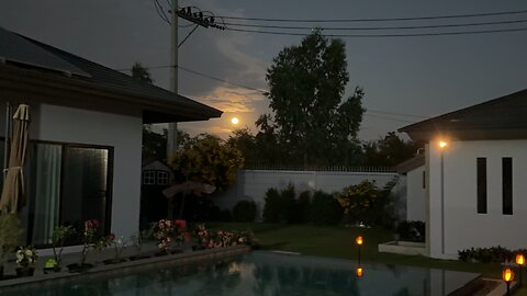 A very unusual moonrise in Thailand from my pool villa.