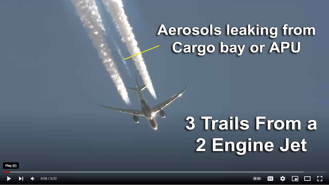 Chemtrail Pandemic - 3 Trails from a 2-engine jet (John Graf 12-22-22)